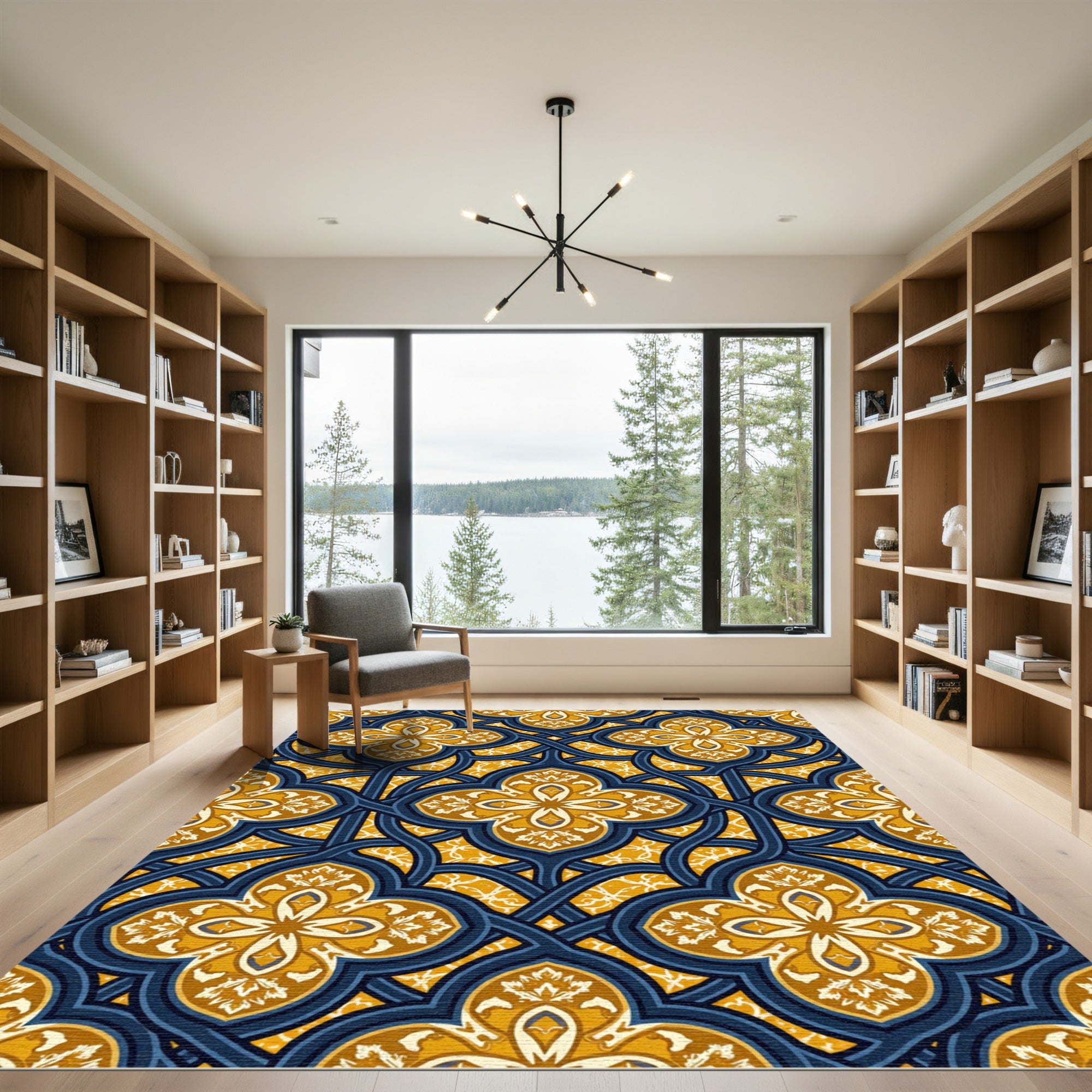 Navy and Gold Interlocking Quatrefoil Rug