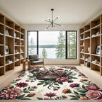 Vintage Rose and Crown Floral Illustration Rug