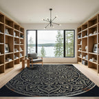 Ornate Metallic Silver Floral Medallion Rug