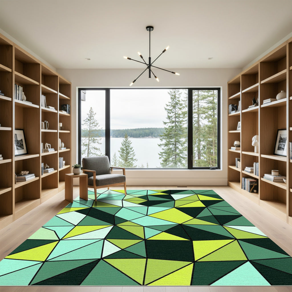 Emerald Green Geometric Triangle Collage Rug