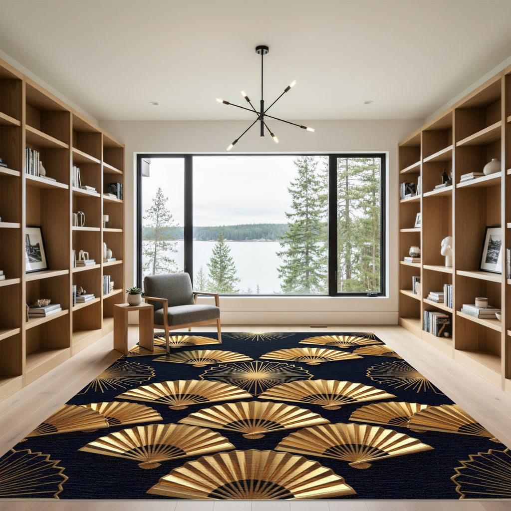 Golden Sunburst Fan Arrangement Rug