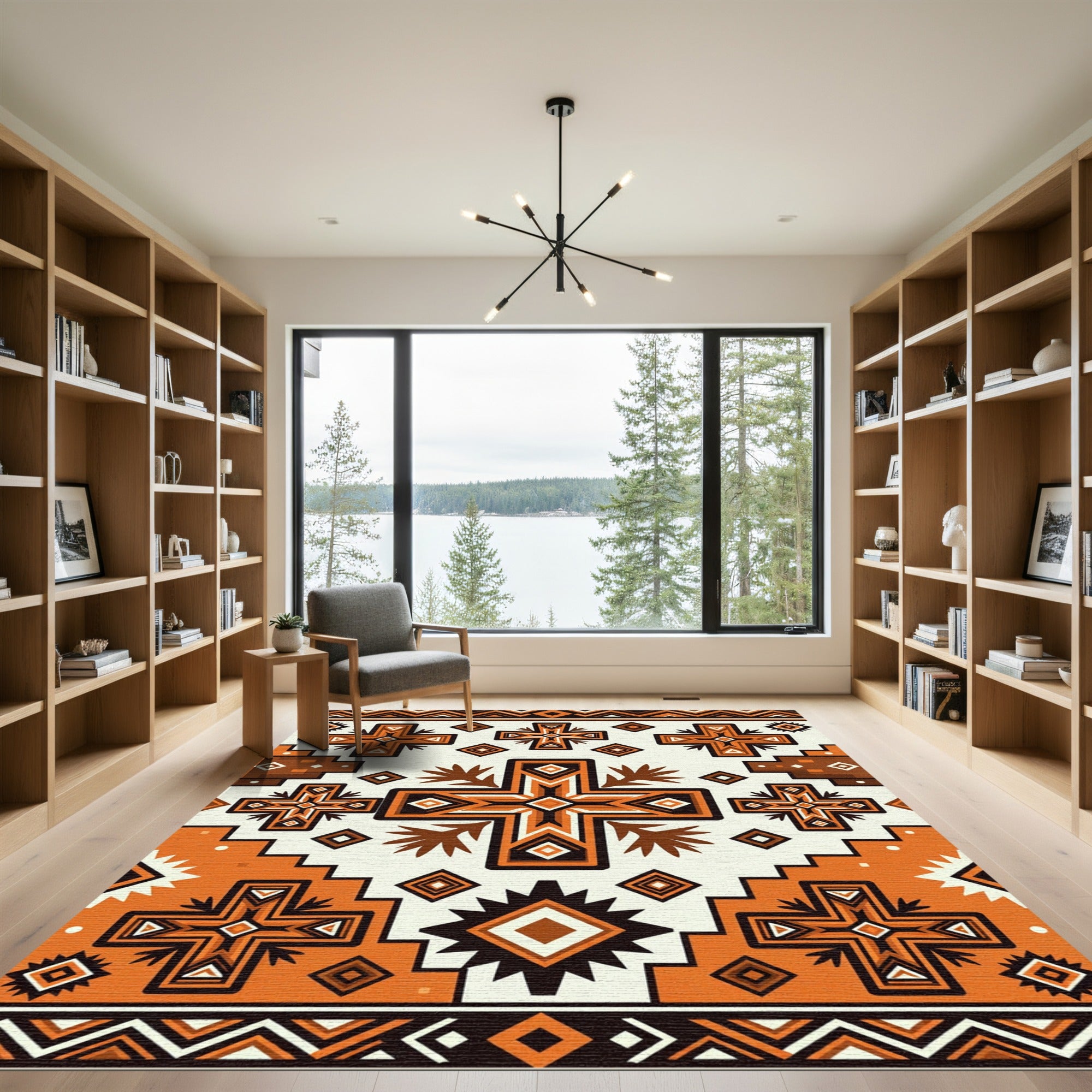 Orange Brown Geometric Cross Tribal Rug
