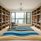Coastal Blue and Sand Wavy Stripes Rug