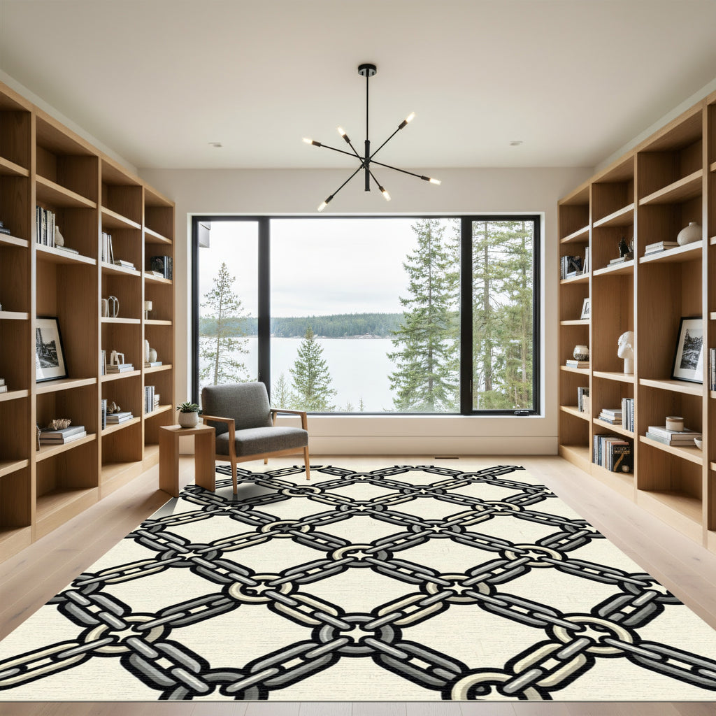 Industrial Gray Chain Link Grid Rug