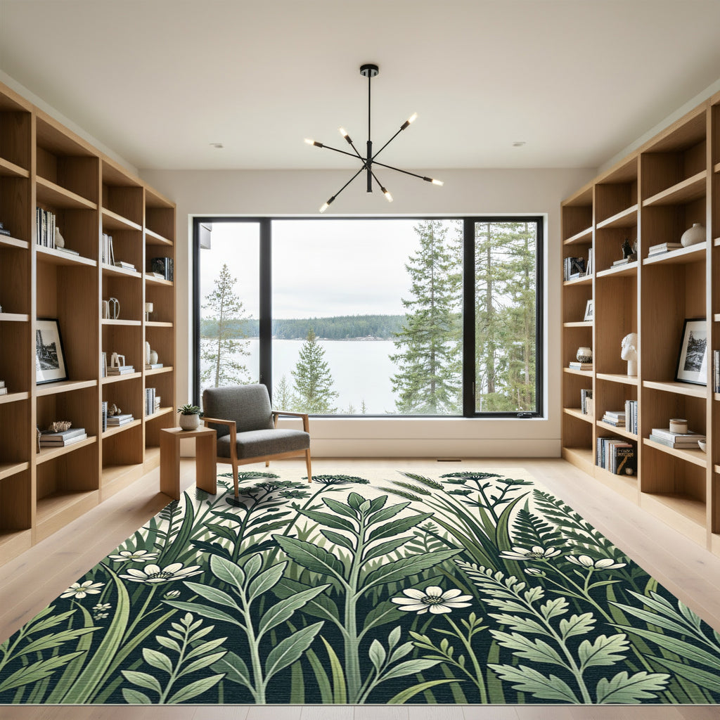 Botanical Green Wildflower Meadow Meadowscape Rug