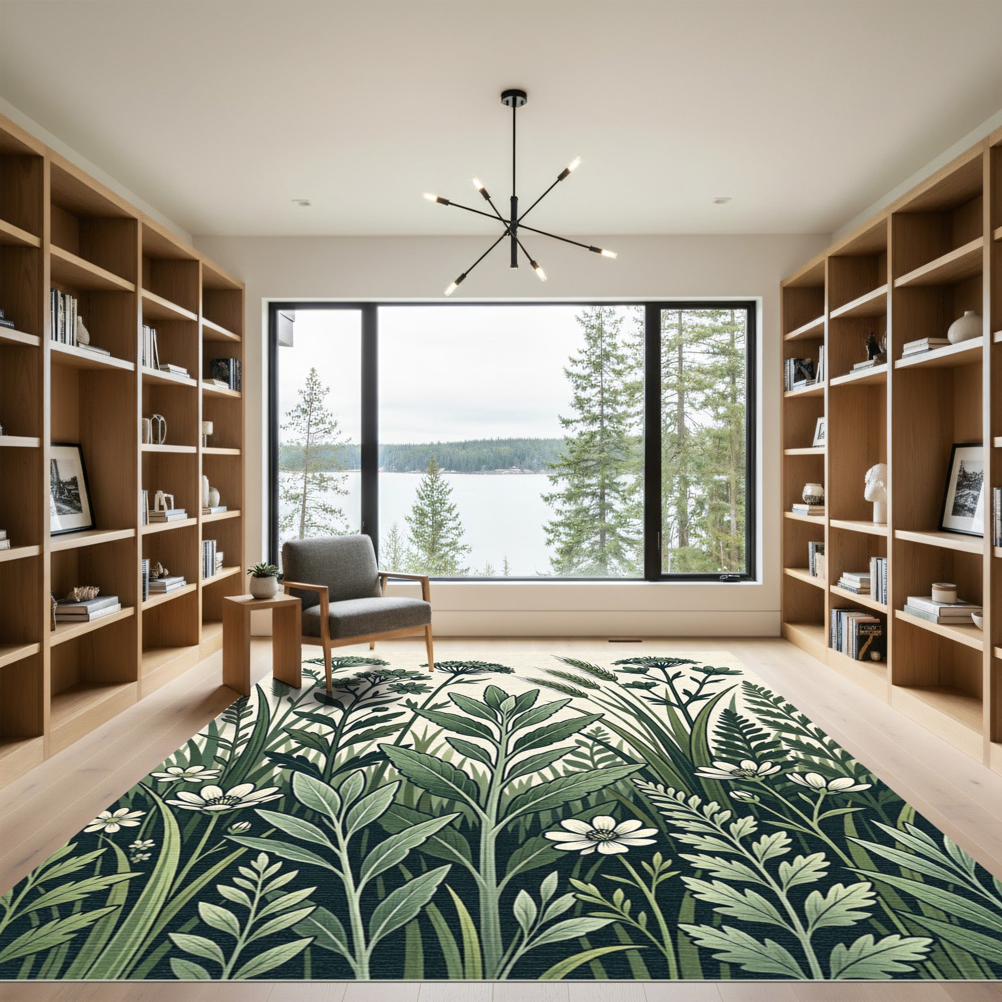 Botanical Green Wildflower Meadow Meadowscape Rug