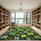 Whimsical Green Botanical Lucky Clover Field Rug