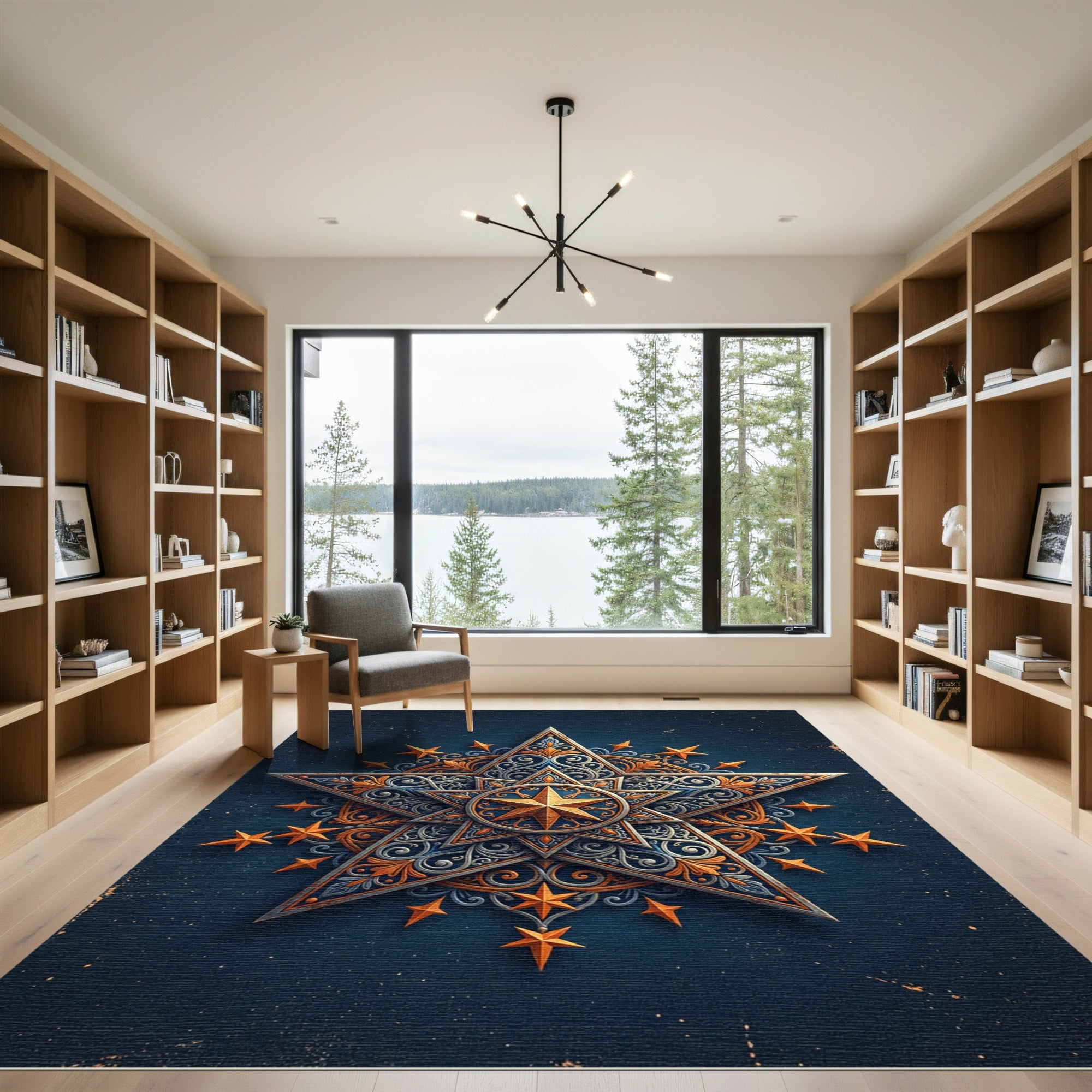 Astral Gold Star Celestial Mandala Rug