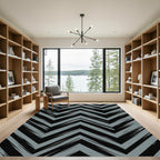 Modern Gray Black Chevron Zigzag Textured Rug