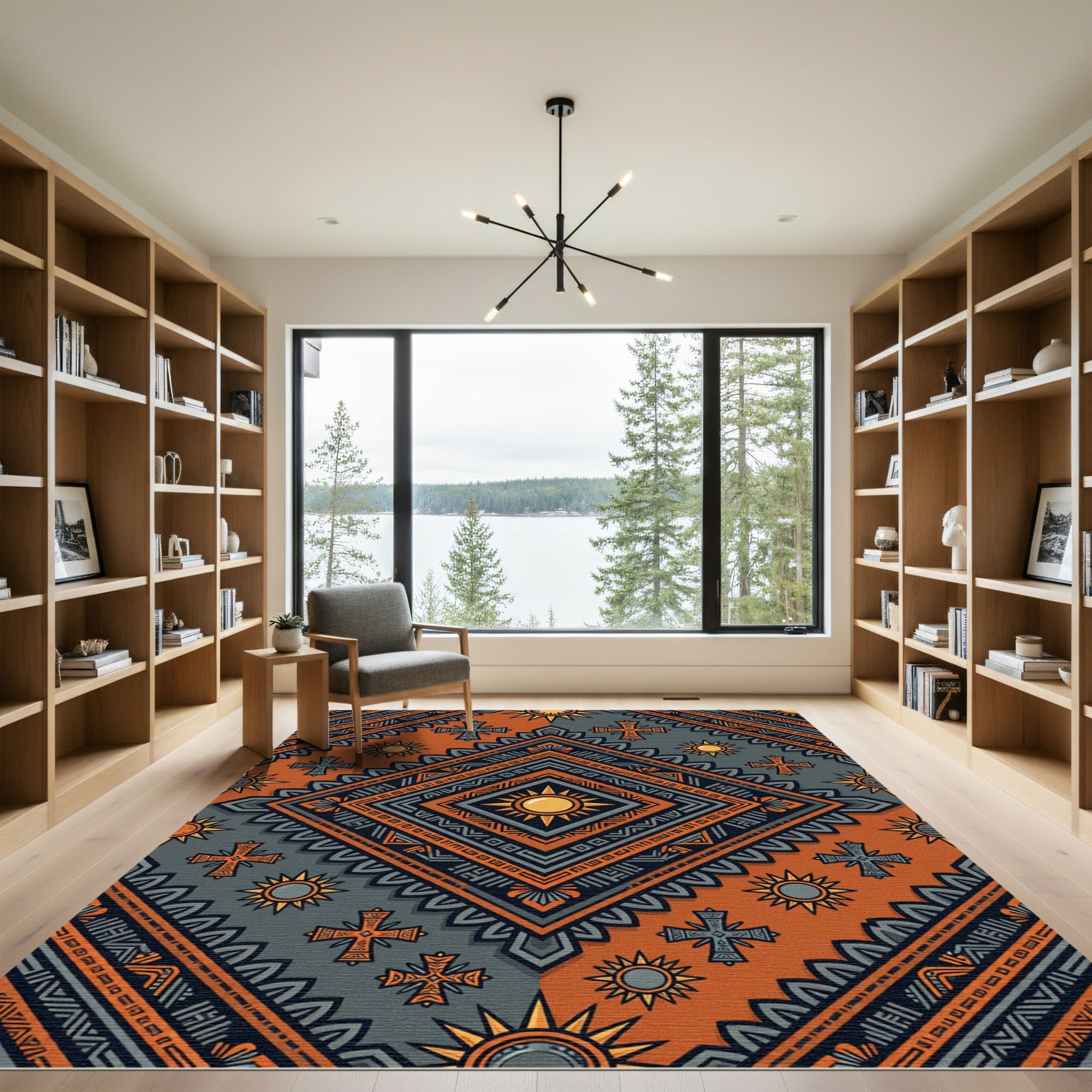 Earthy Orange Astral Diamond Cross Rug