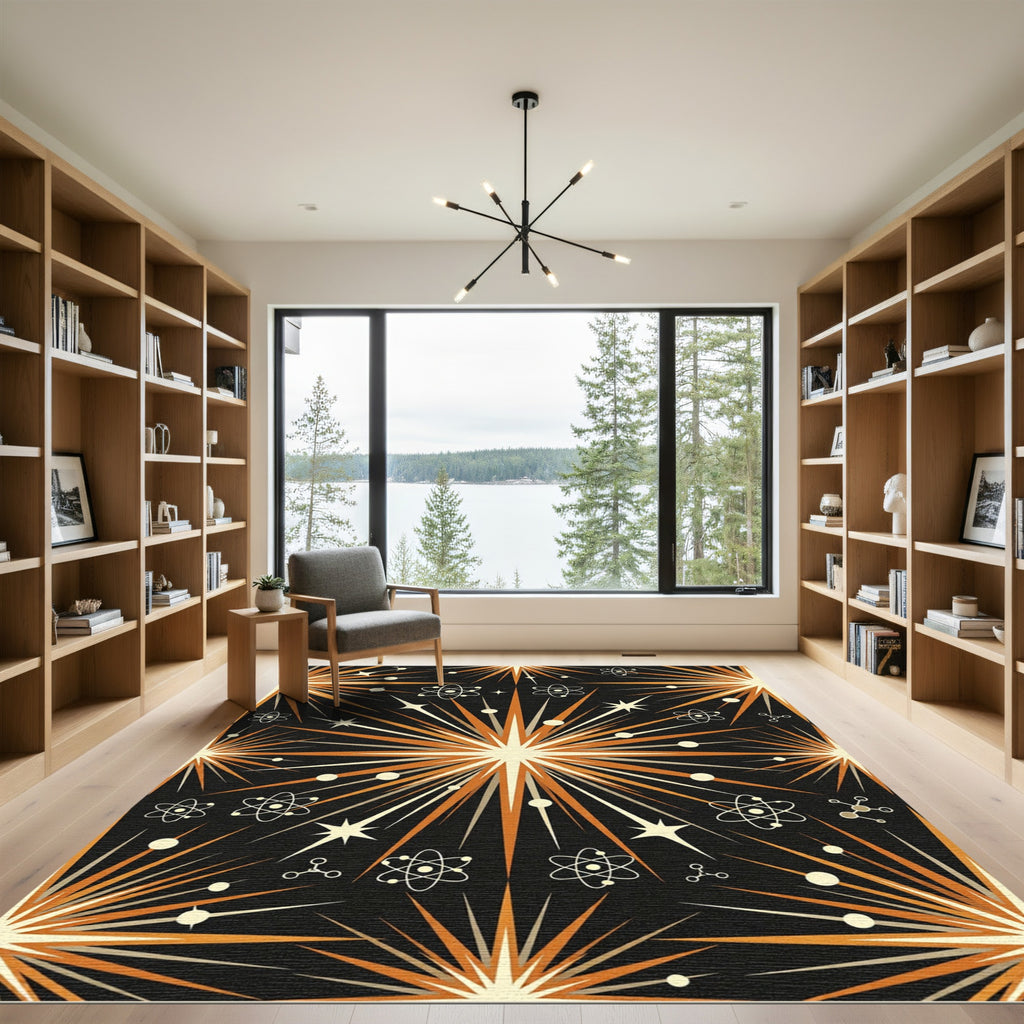 Mid-Century Atomic Starburst Black Ochre Rug