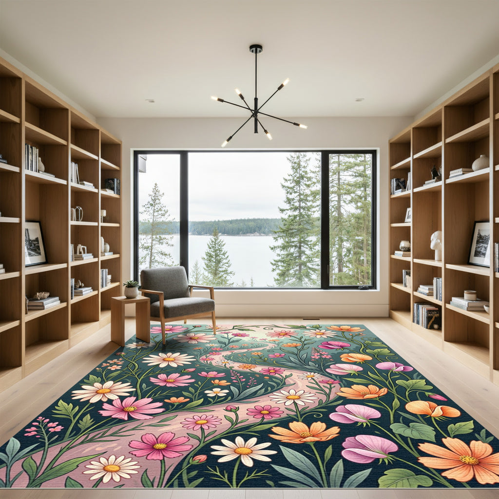 Whimsical Pink Daisy Garden Path Rug