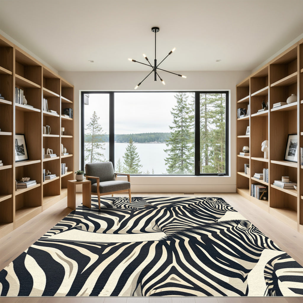 Bold Monochrome Zebra Stripe Art Rug
