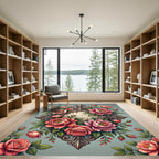 Ornate Pink Peony Rose Floral Cameo Rug