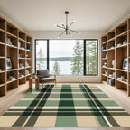 Green Beige Plaid Pattern Rug