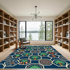 Navy Aztec Palm Geometric Hexagon Rug