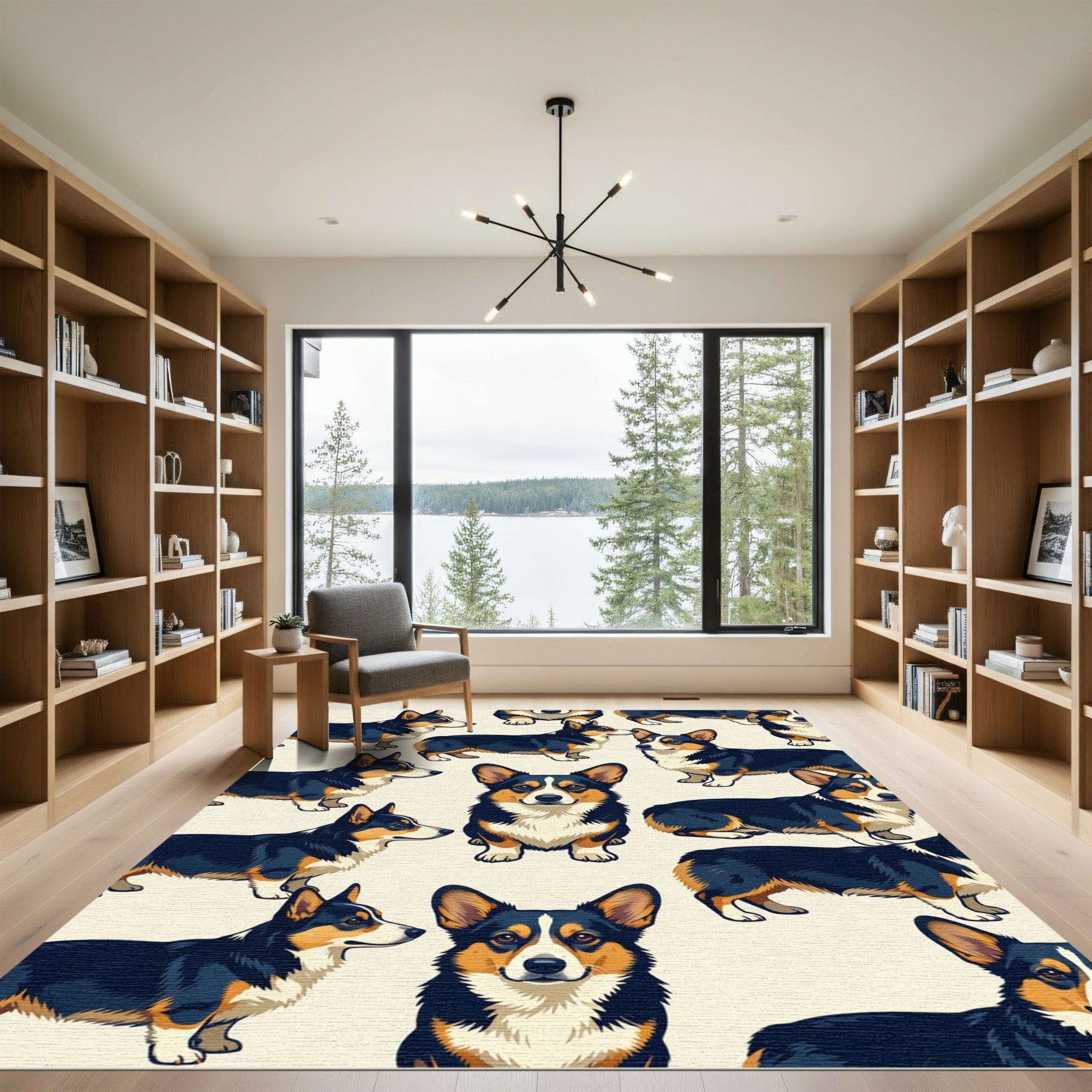 Cute Tricolor Corgi Dog Illustration Rug