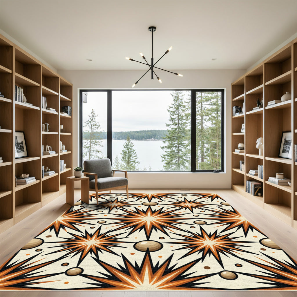Retro Midcentury Starburst Copper Spheres Rug