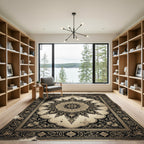 Elegant Charcoal Black Baroque Medallion Rug