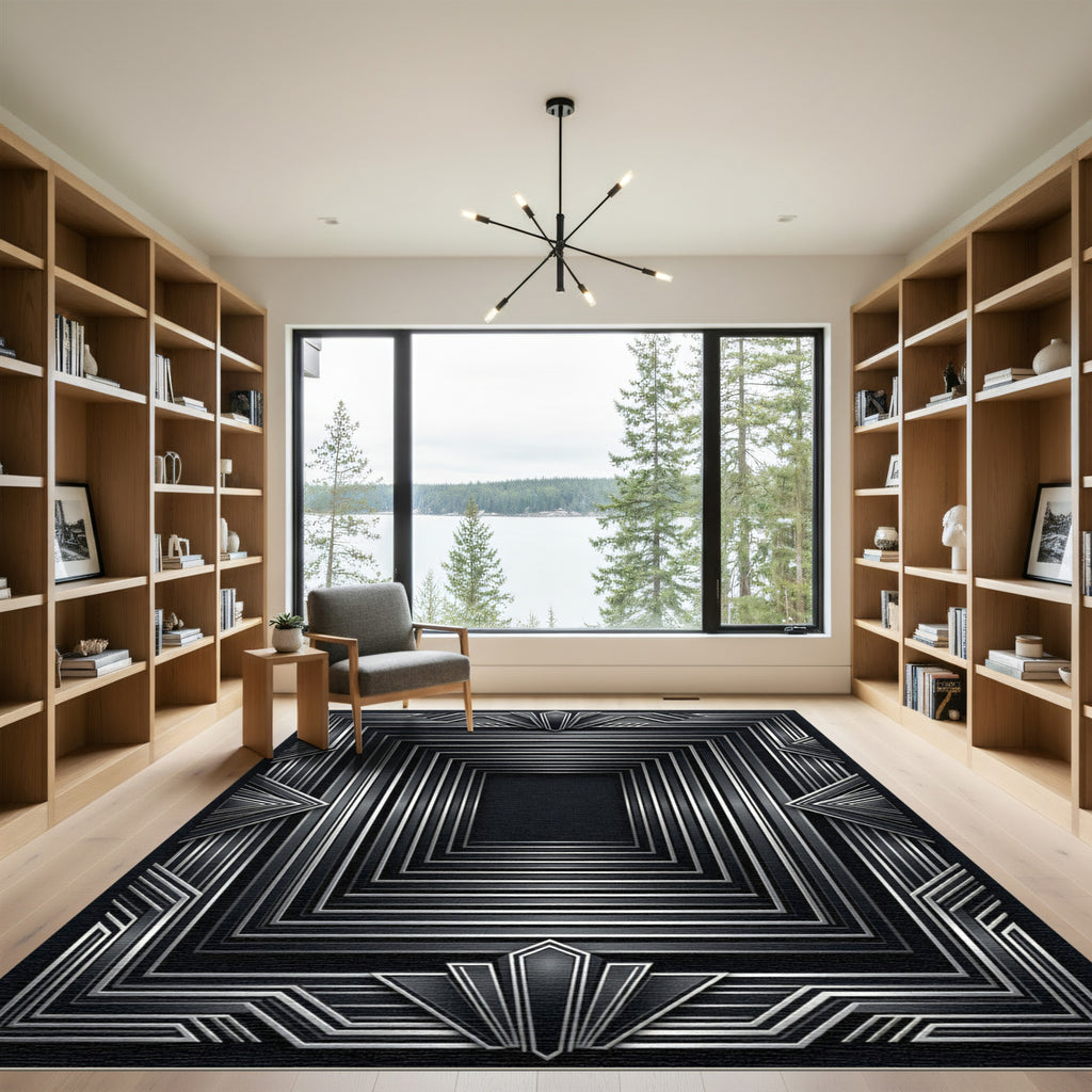 Art Deco Sterling Geometric Frame Rug