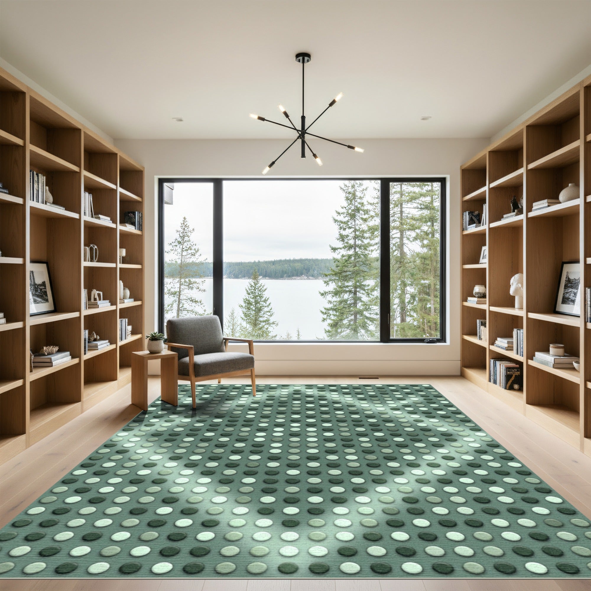 Sage Green Geometric Diamond Dot Rug