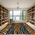 Golden Amber Charcoal Wavy Striped Art Rug