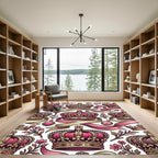 Royal Pink Gold Crown Floral Ribbons Rug