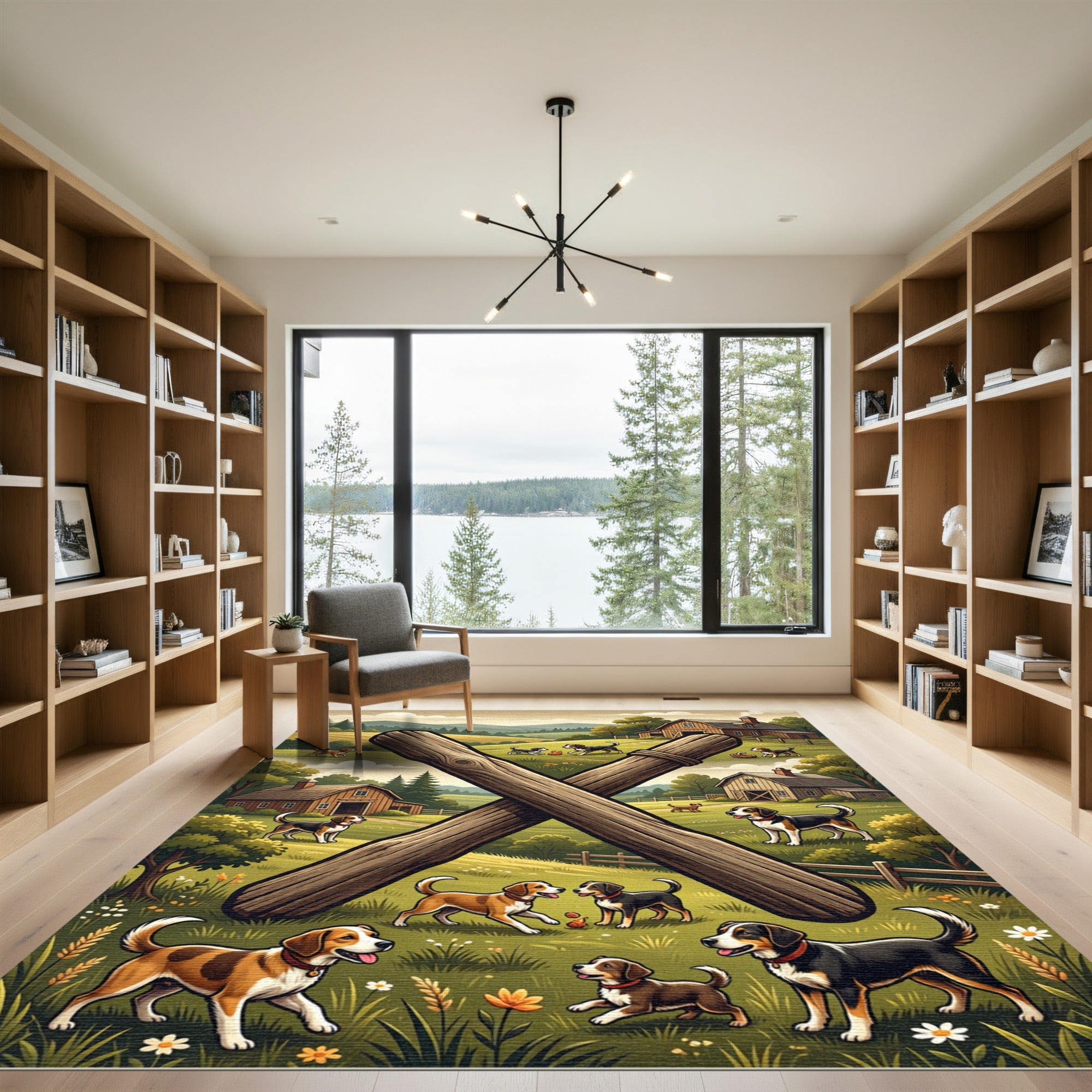Rustic Country Farmhouse Beagle Landscape Rug