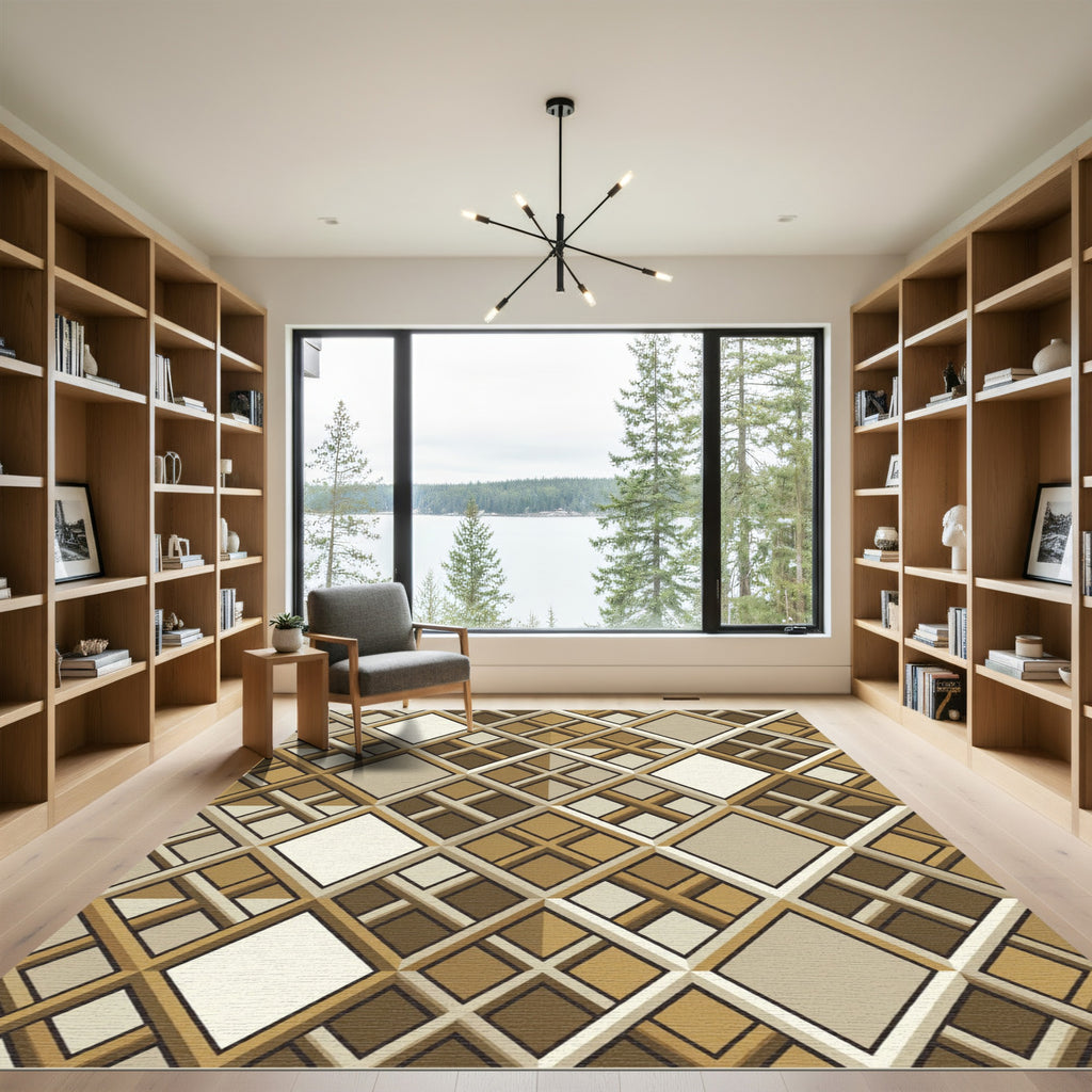 Geometric Golden Brown Argyle Diamonds Rug