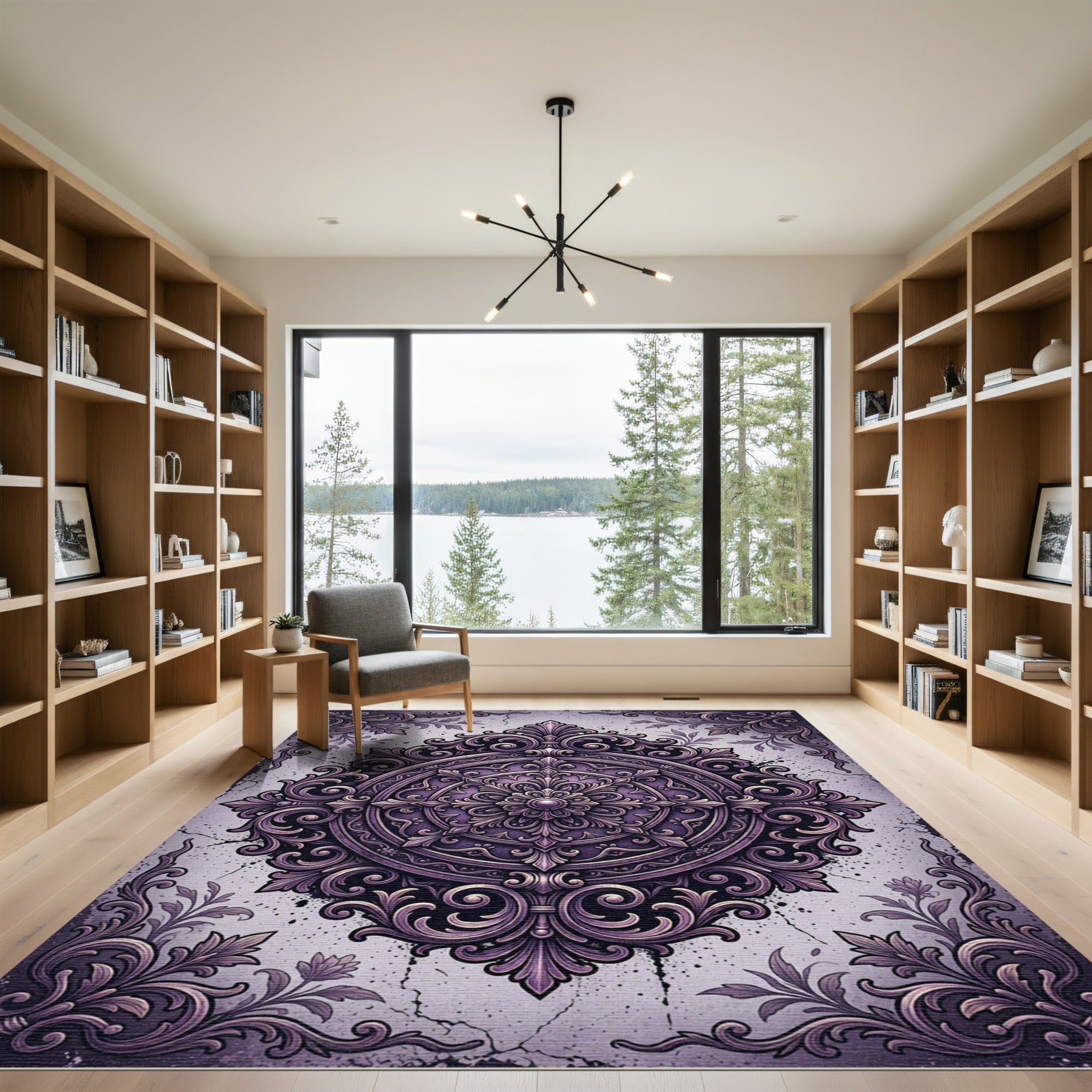 Ornate Purple Filigree Mandala Rug