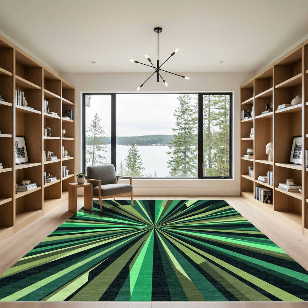 Emerald Burst Sunburst Geometric Rug