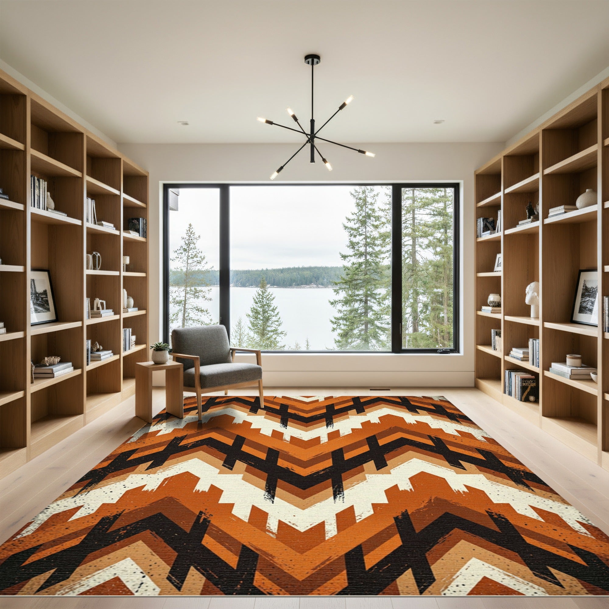 Earthy Terracotta Chevron Geometric Abstract Rug