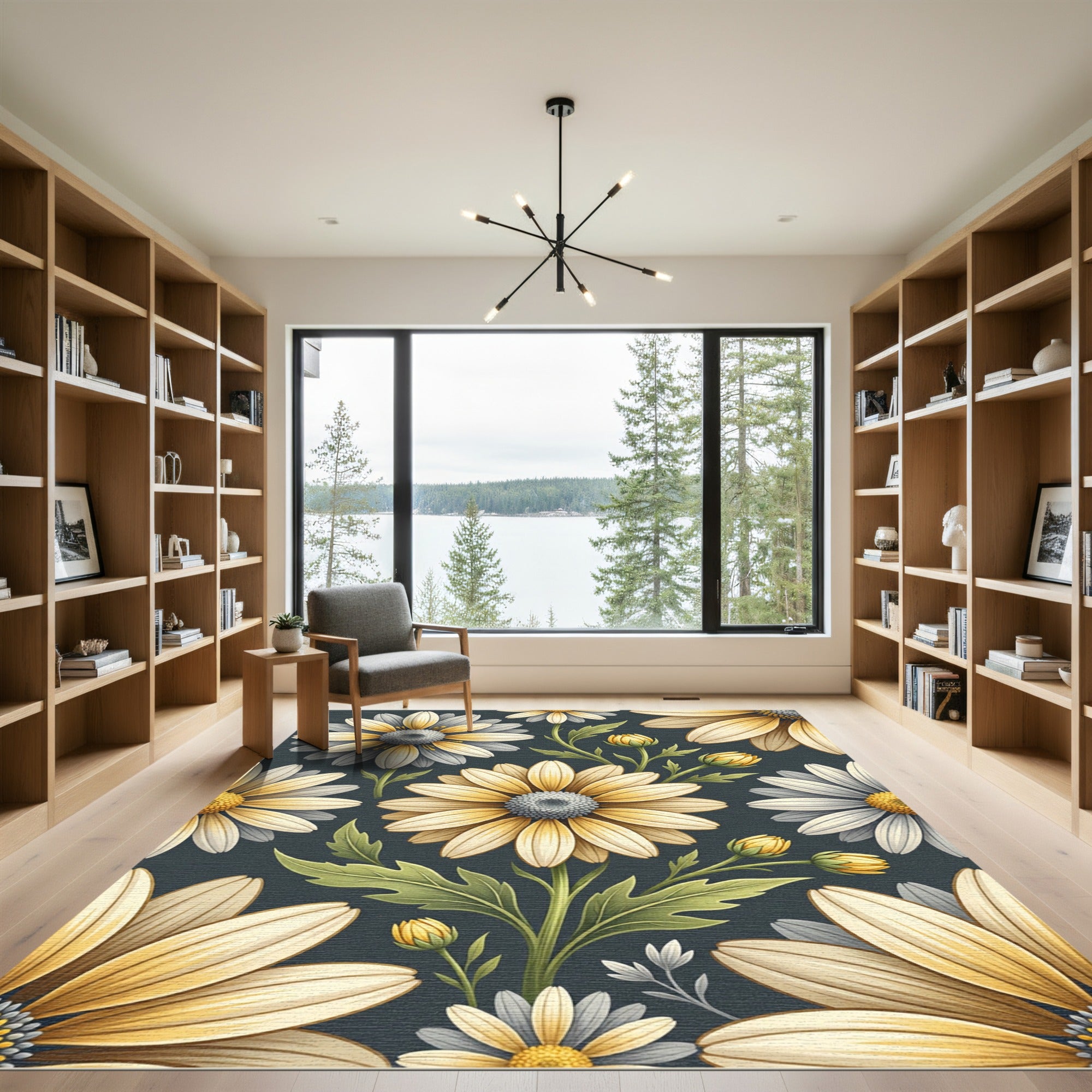 Earthy Yellow Daisy Floral Botanical Rug