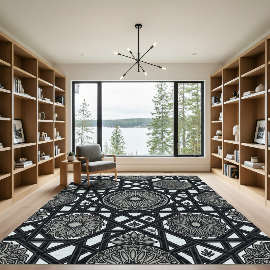 Monochromatic Geometric Mandala Lattice Rug
