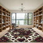 Burgundy Heart Floral Ribbon Display Rug