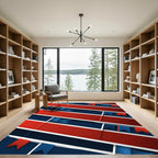 Bold Geometric Red and Blue Pennants Rug
