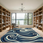 Deep Blue Swirls Ocean Wave Rug