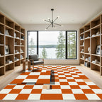 Orange and White Checkerboard Geometric Composition Rug