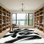 Monochrome Gestural Ink Stroke Abstract Rug