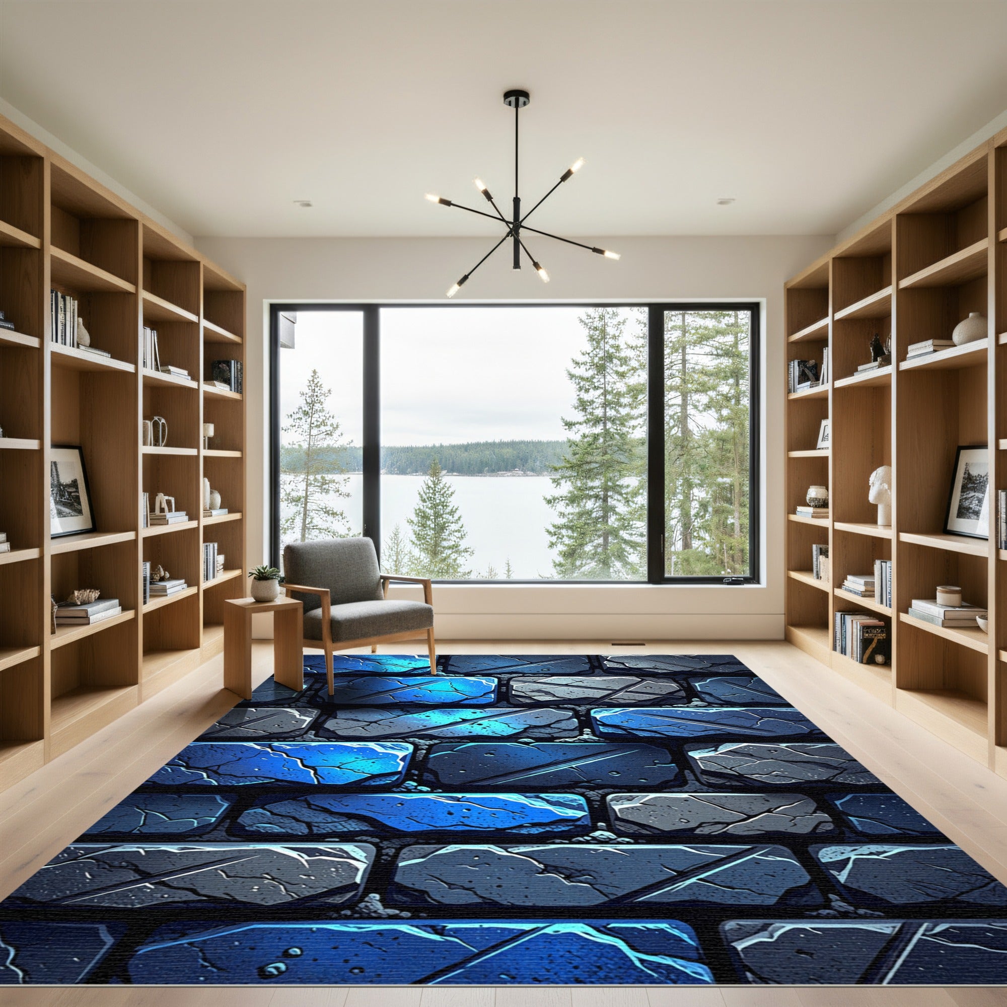 Deep Blue Stone Brick Effect Rug