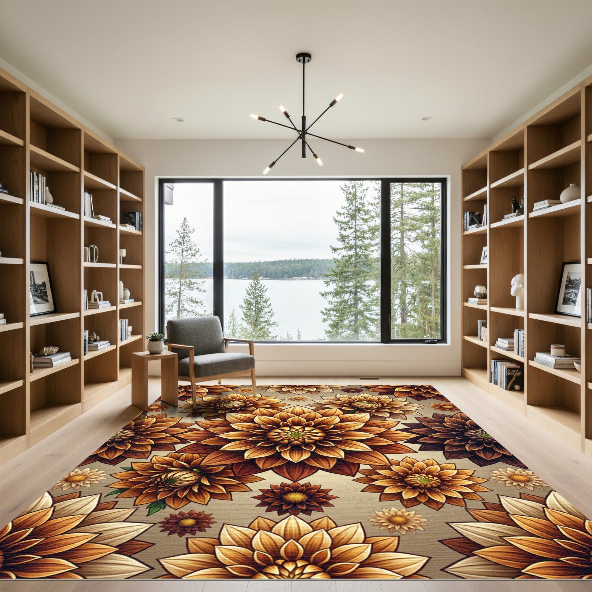 Golden Dahlia Floral Botanical Tapestry Rug