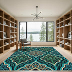 Teal Green Peacock Floral Arabesque Rug