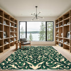 Emerald Verdant Scroll Baroque Damask Rug
