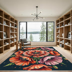Vibrant Poppy Flower Botanical Garden Rug