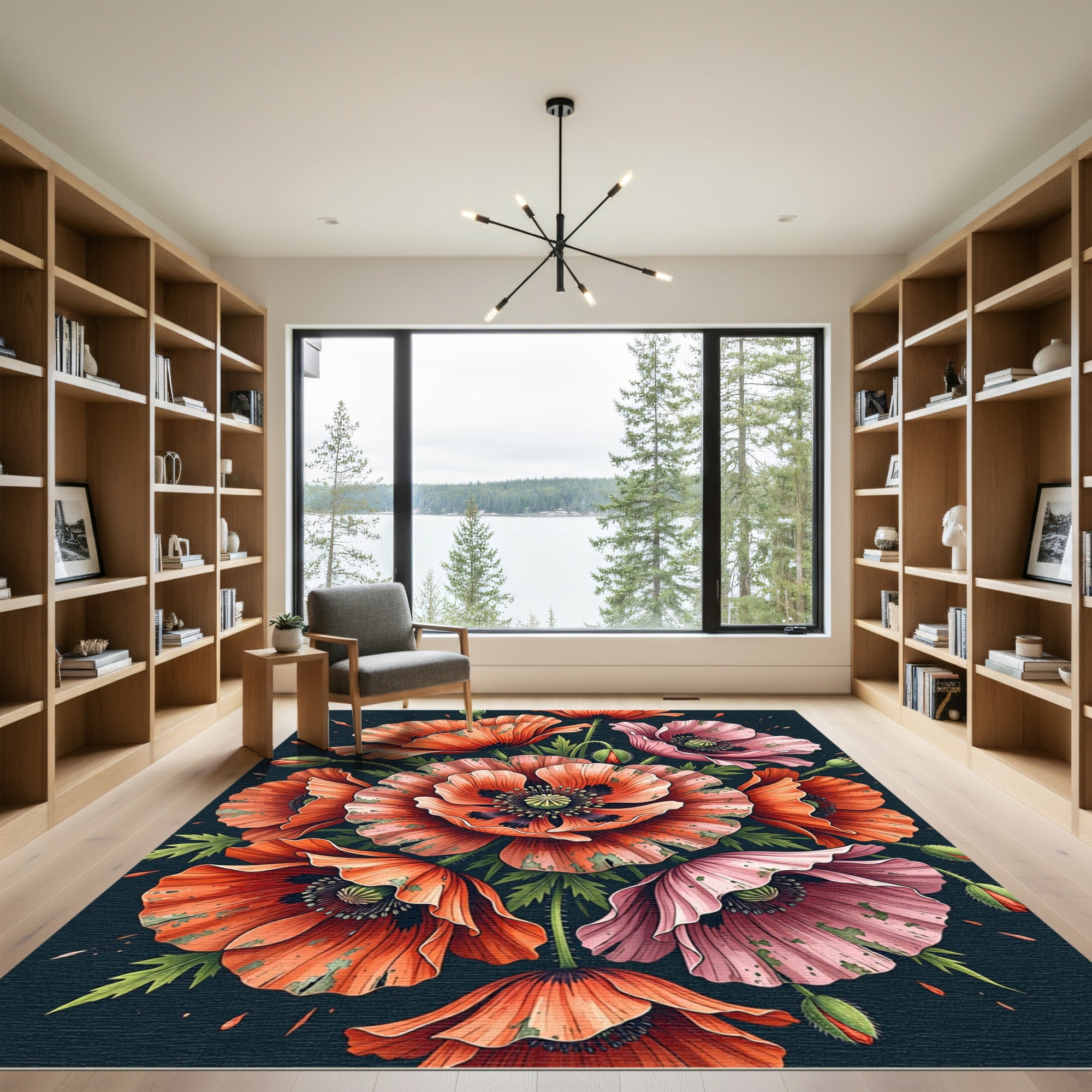 Vibrant Poppy Flower Botanical Garden Rug