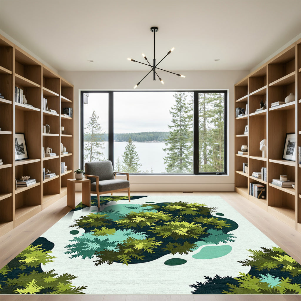 Vibrant Forest Green Leafy Abstract Rug