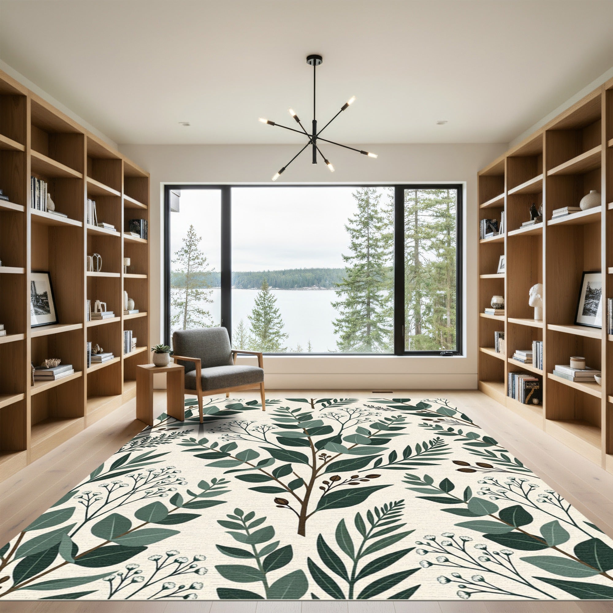 Forest Green Branch Botanical Layout Rug