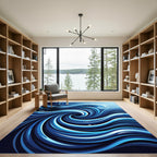 Deep Blue Swirl Wave Graphic Rug