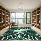 Lush Green Tropical Leaf Overlay Rug