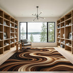 Rich Brown Swirling Layered Waves Rug